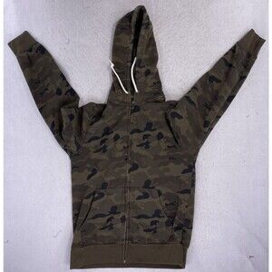 Old Navy Mens Small Camo Full Zip Hoodie Olive Green Camouflage Fleece Sweatshir